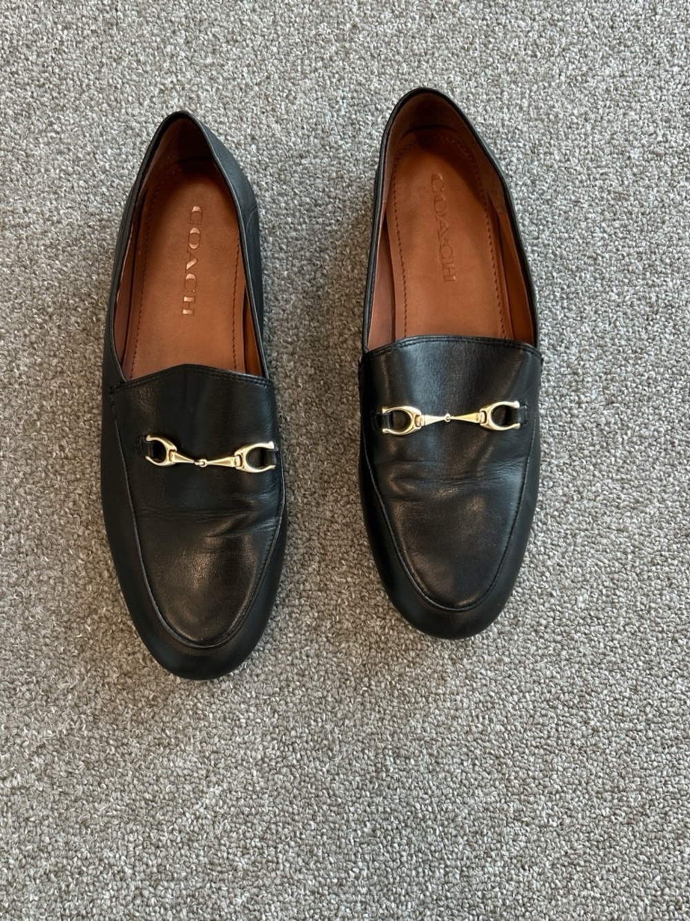 Coach Black Leather Slip-On Loafers with Gold Horsebit